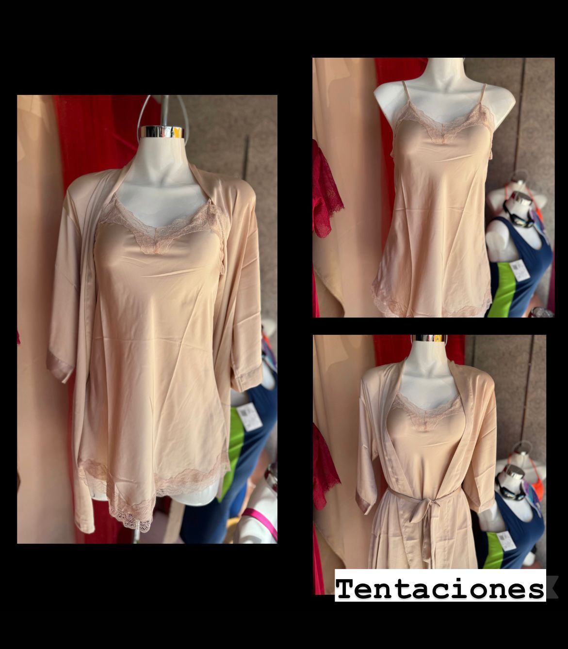 Camisón y bata satin estampado