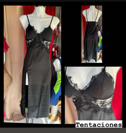 Camisón satin largo pierna descubierta