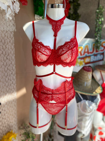 Coordinado de encaje con ligas