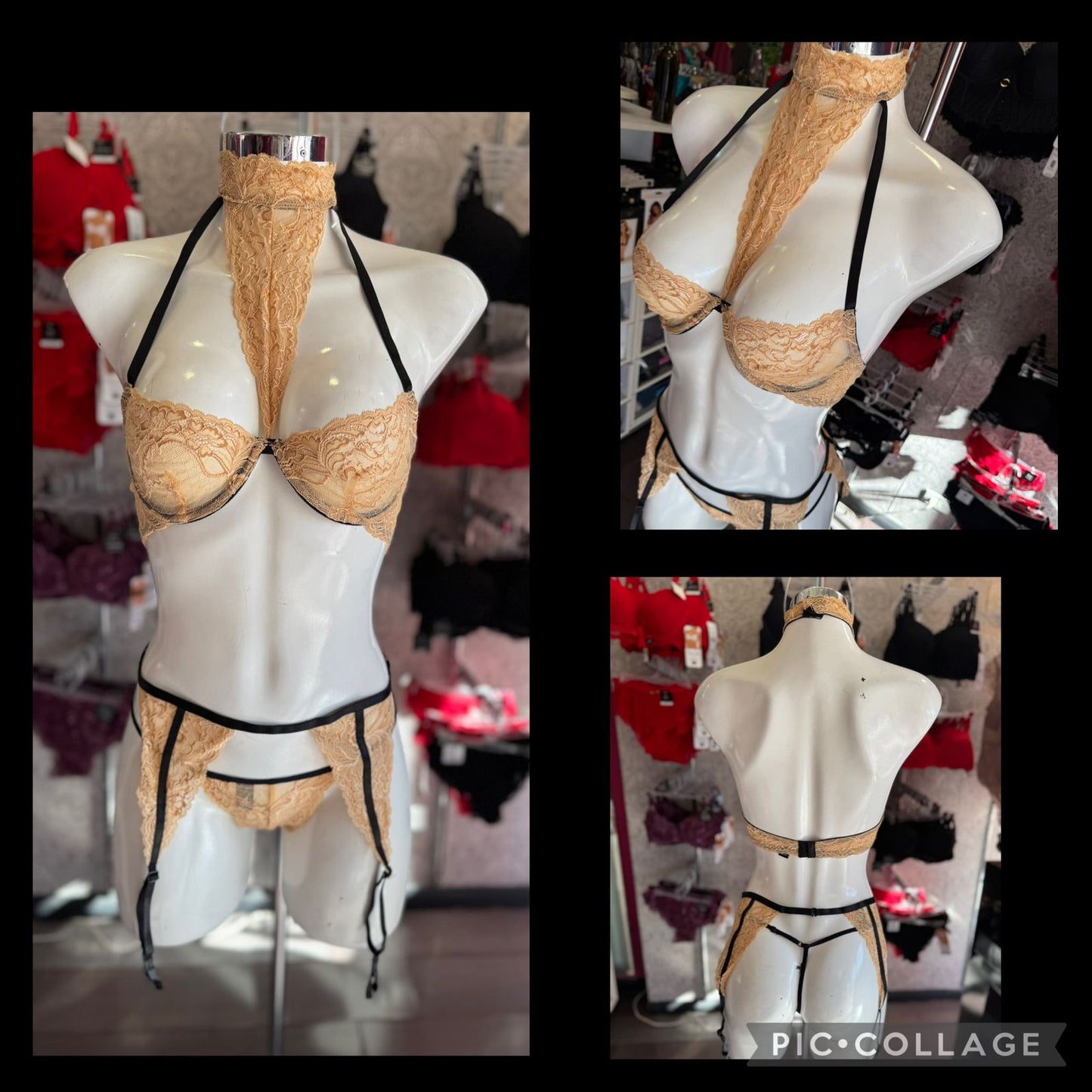 coordinado 53012 Conjunto 3 piezas negro y nude